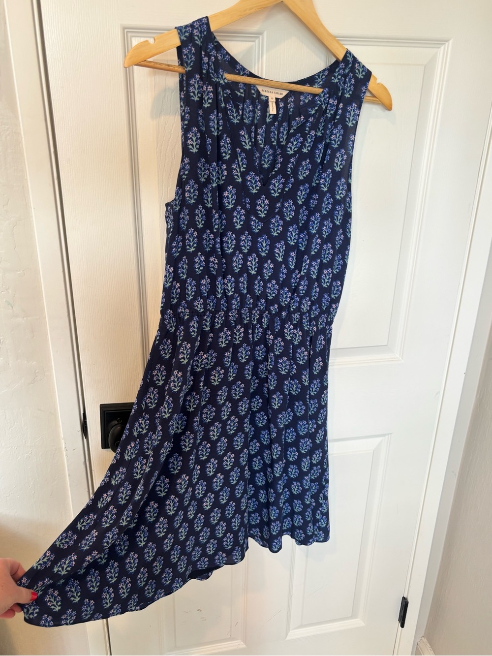 Rebecca Taylor Navy Blue Floral V-Neck Dress